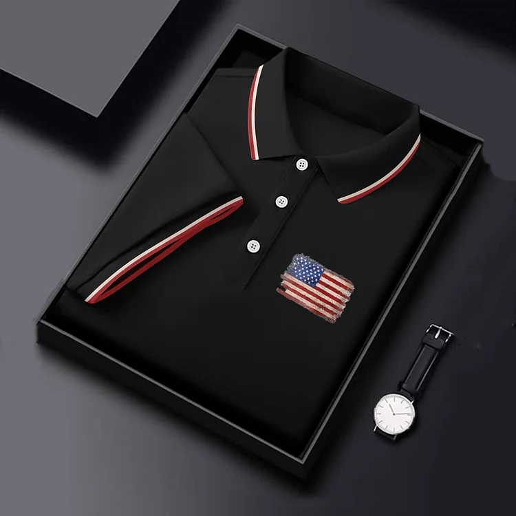 Men's American Flag Pattern Polo Shirt