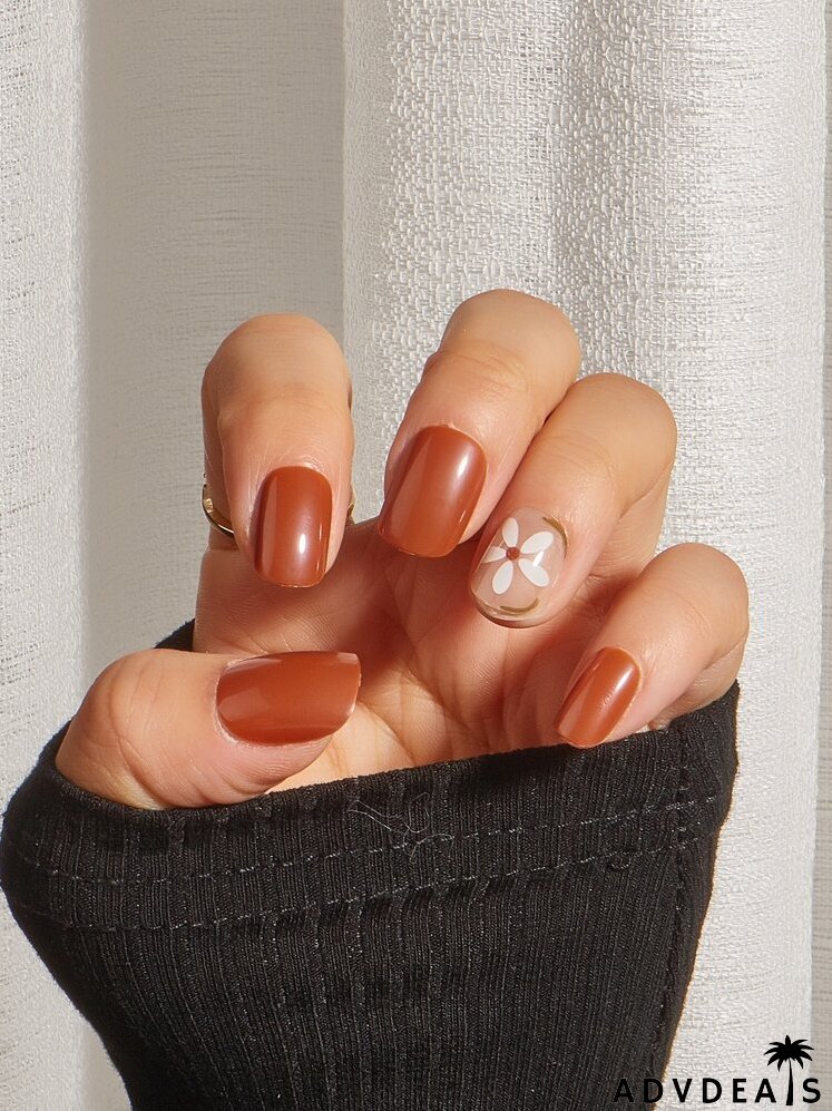 24pcs Flower Pattern Fake Nail & 1sheet Tape