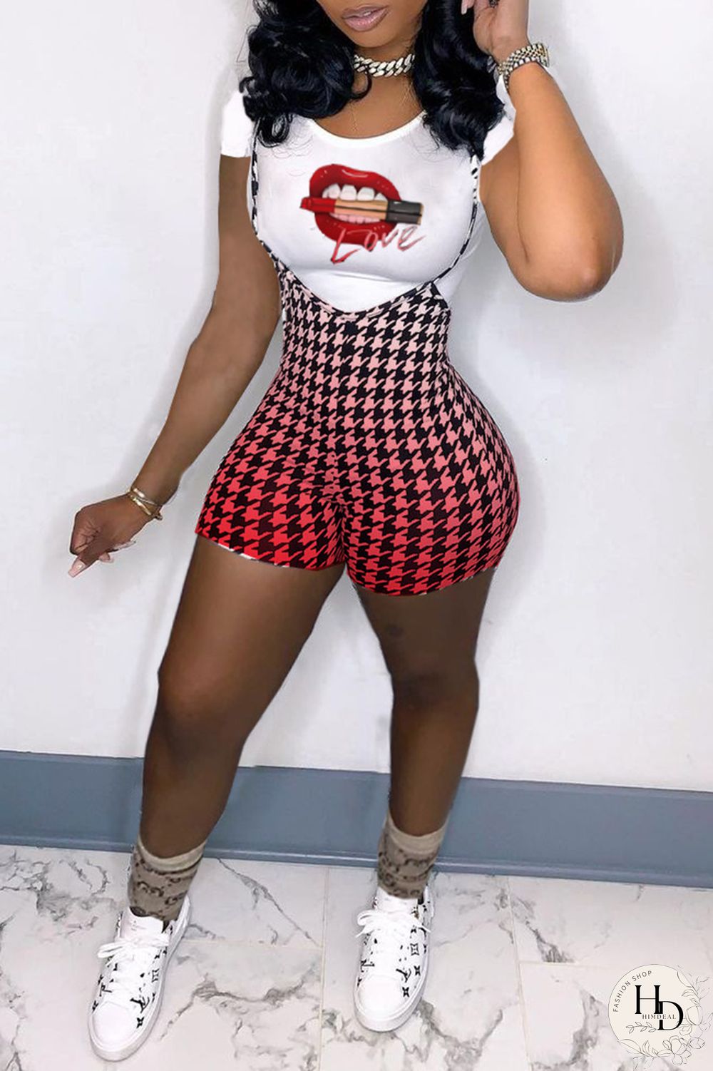 Blue Fashion Casual Print Basic O Neck Short Sleeve Two Pieces