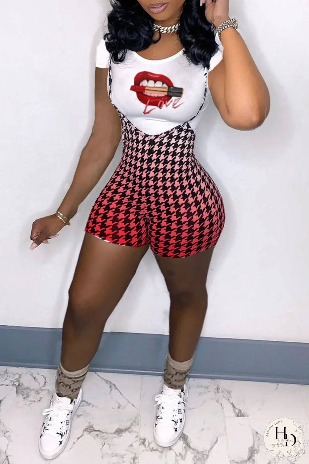 Blue Fashion Casual Print Basic O Neck Short Sleeve Two Pieces