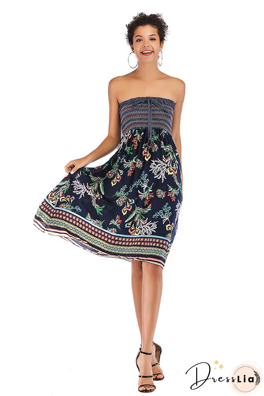 Floral Strapless Tie Front Maxi Dress