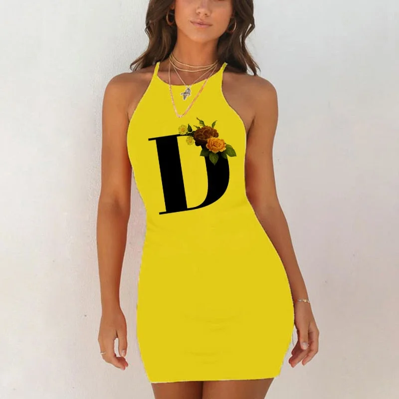 Spaghetti Camisole Mini Short Dress Women Plus Size Bodycon Dress Summer Sexy Sleeveless 26 Letter Print Party Club Dresses 2021