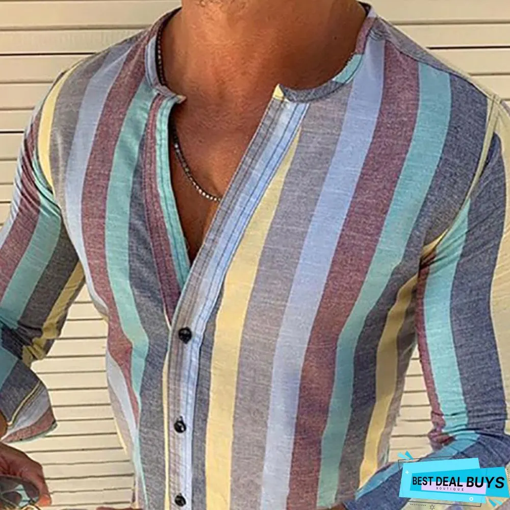 Spring/Summer Men Fashion Colorful Stripe Slim Fit Shirts