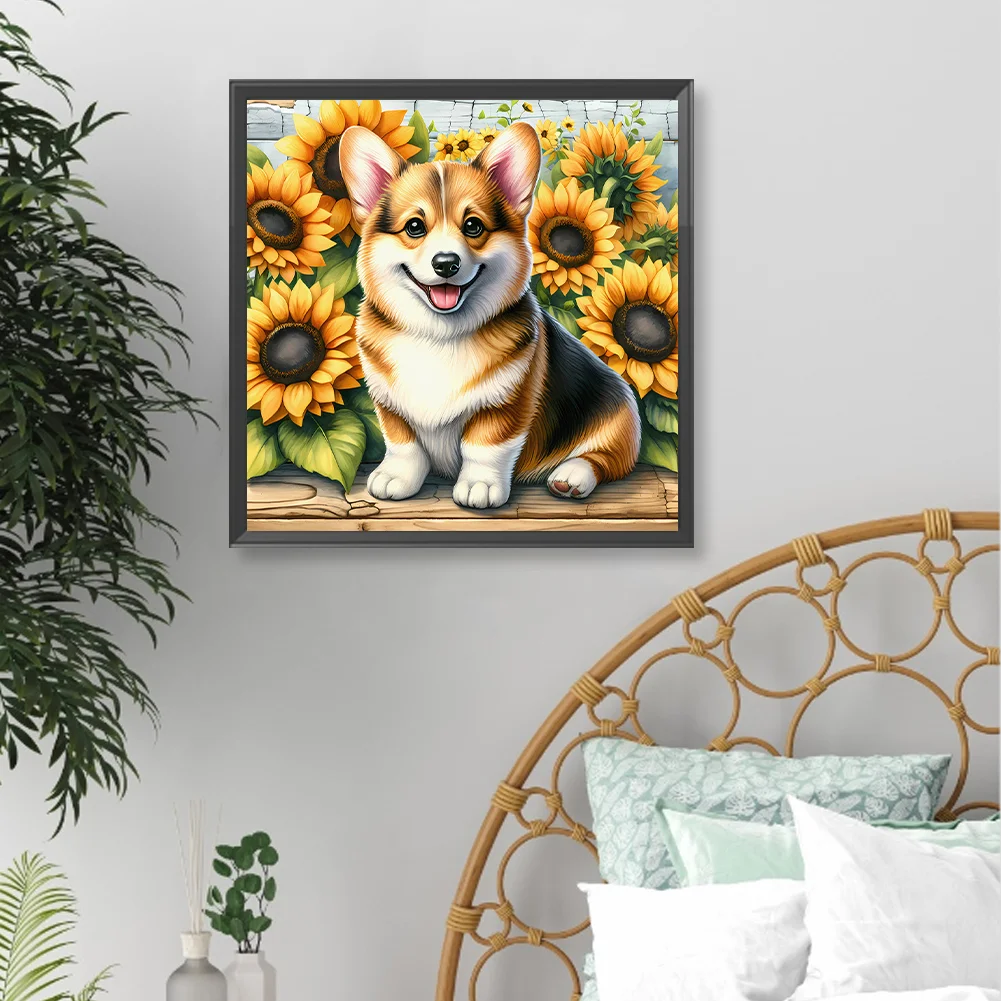 Diamond Painting - Full Round Drill - Sunflower Corgi(Canvas|40*40cm)