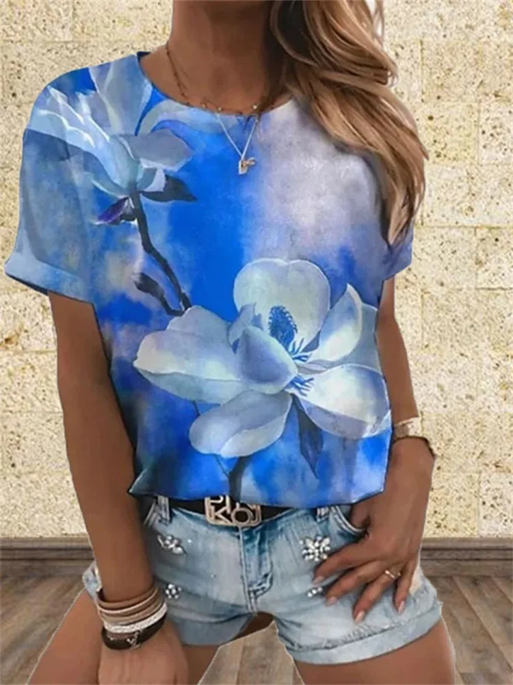 3D Flower Print Soft Comfy T Shirt