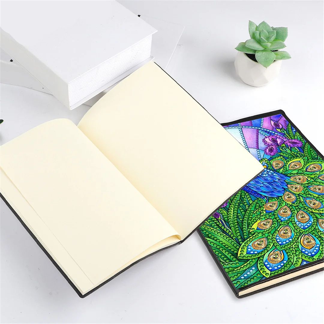 DIY Flower Diamond Painting Journals Notebooks 50 Pages A5 No Lines Special Shaped Diamond Art Kits for Beginners Craft Lovers and Artists (Peacock)