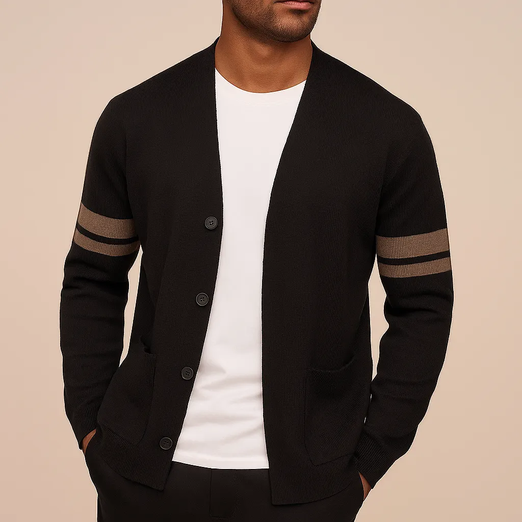 Men's Merino Blend Knit Cardigan &ndash; Varsity Stripe Layering &ndash; view 2