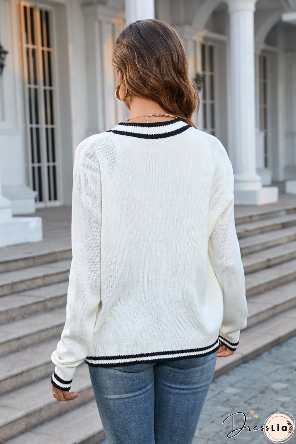 Buttoned V-Neck Long Sleeve Cardigan