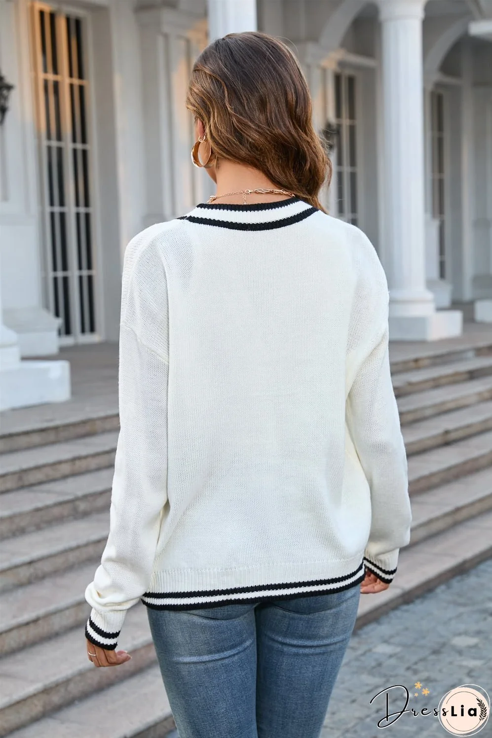 Buttoned V-Neck Long Sleeve Cardigan