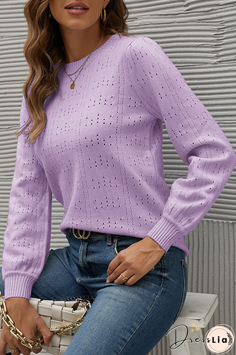 Casual Solid Hollowed Out Split Joint O Neck Tops