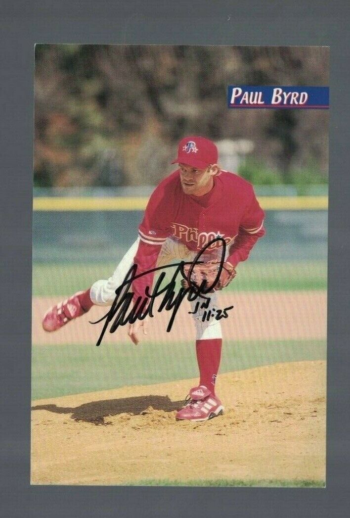 Paul Byrd Philadelphia Phillies Signed Team Issue Photo Poster painting Card W/Our COA