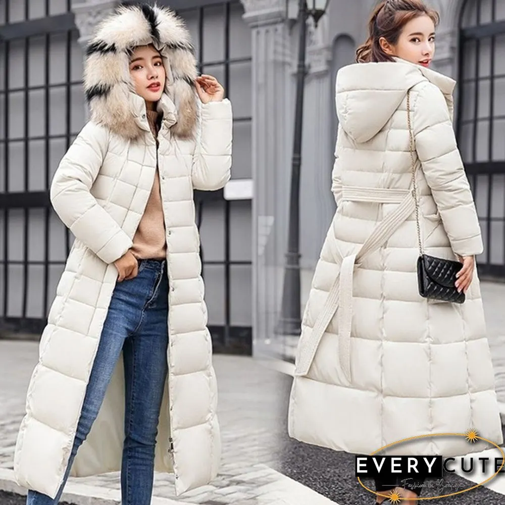 Womens Winter Fashion Coats Parkas Jackets Casual Hooded Down Mid-Length Removable Fur