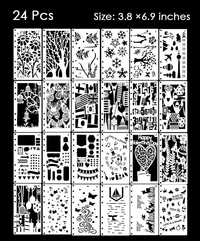 12/24 Pcs Loose Leaf Painting Stencils Kit
