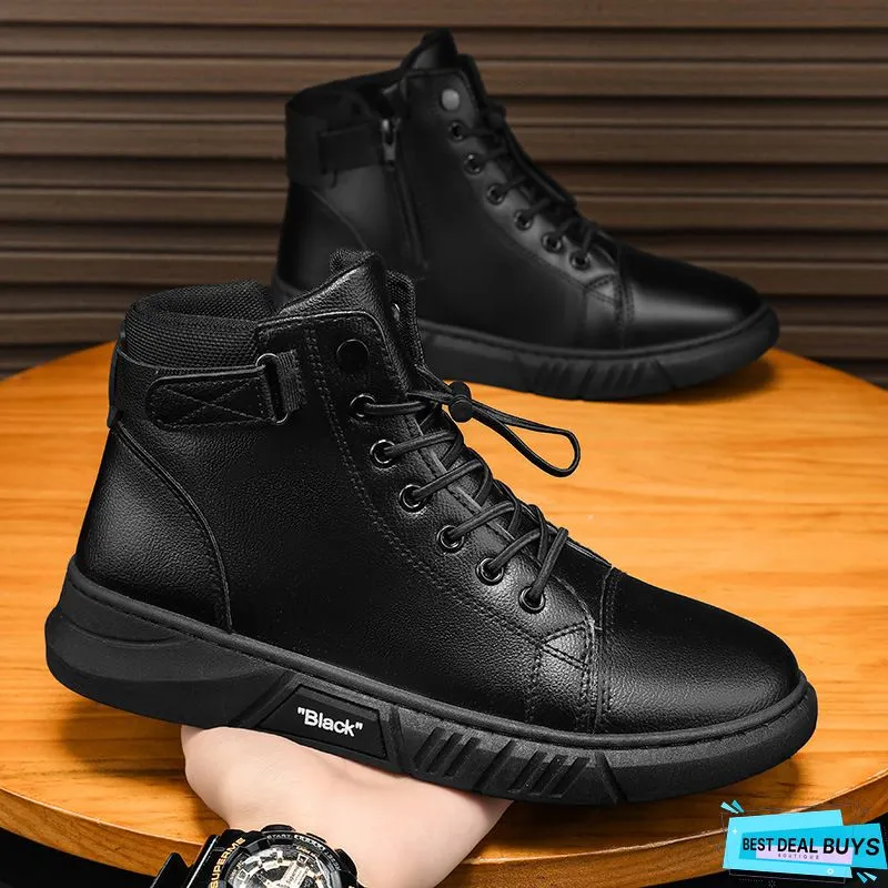 Genuine Leather Retro Work Boots Men Winter Sneakers Lace Up High-Top Ankle Boots
