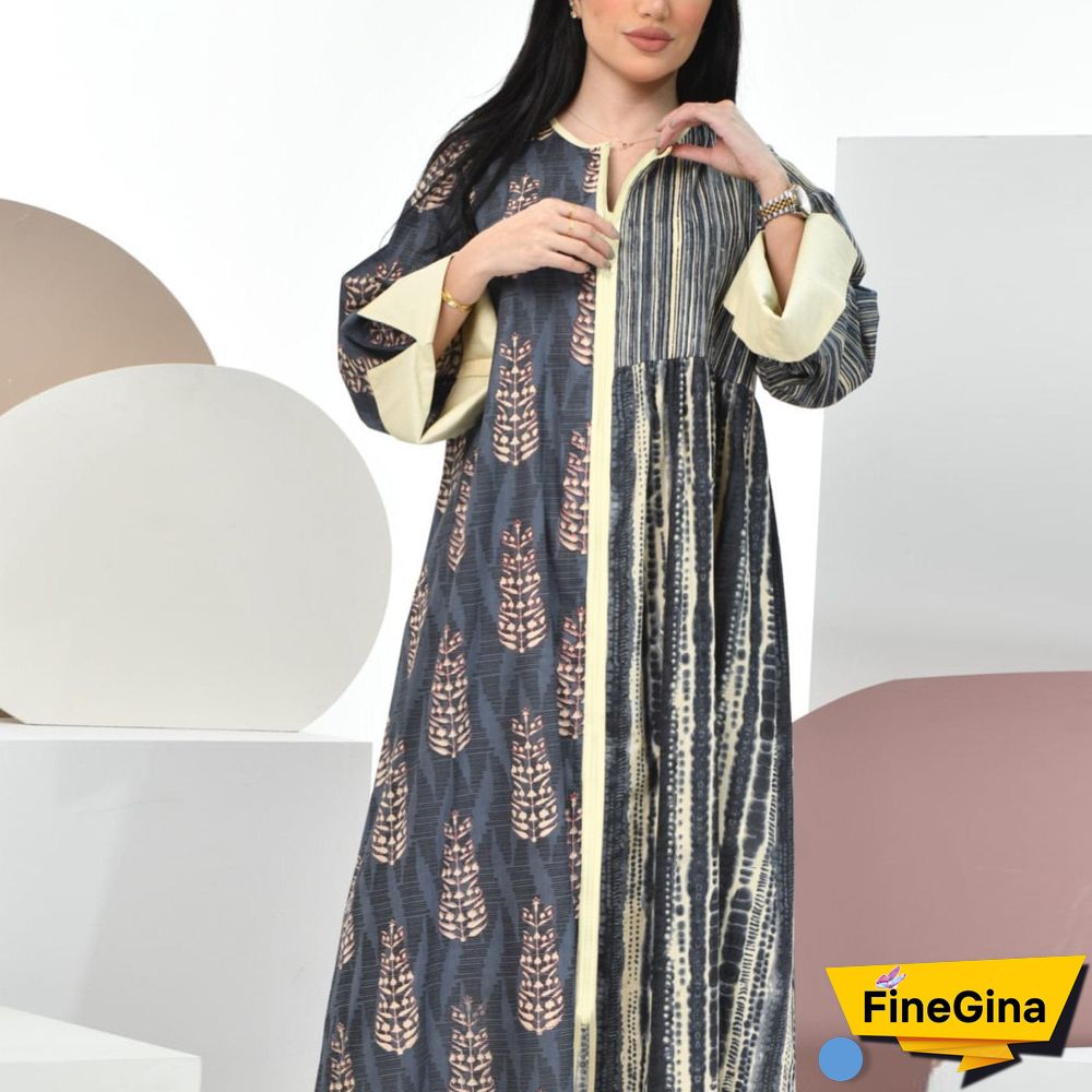 Long-Sleeved Asymmetric Printed Dress