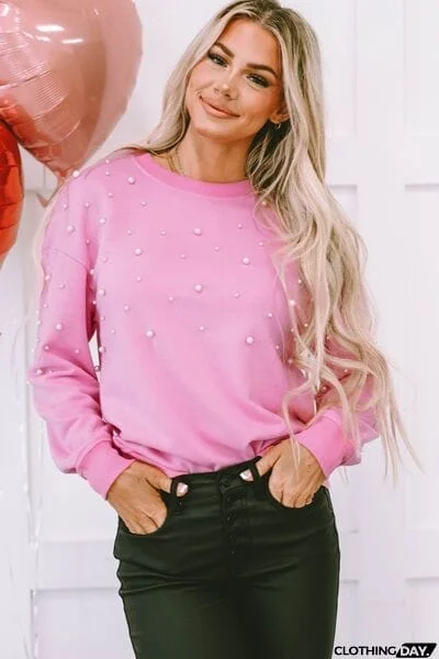 Pearl Round Neck Dropped Shoulder Sweatshirt