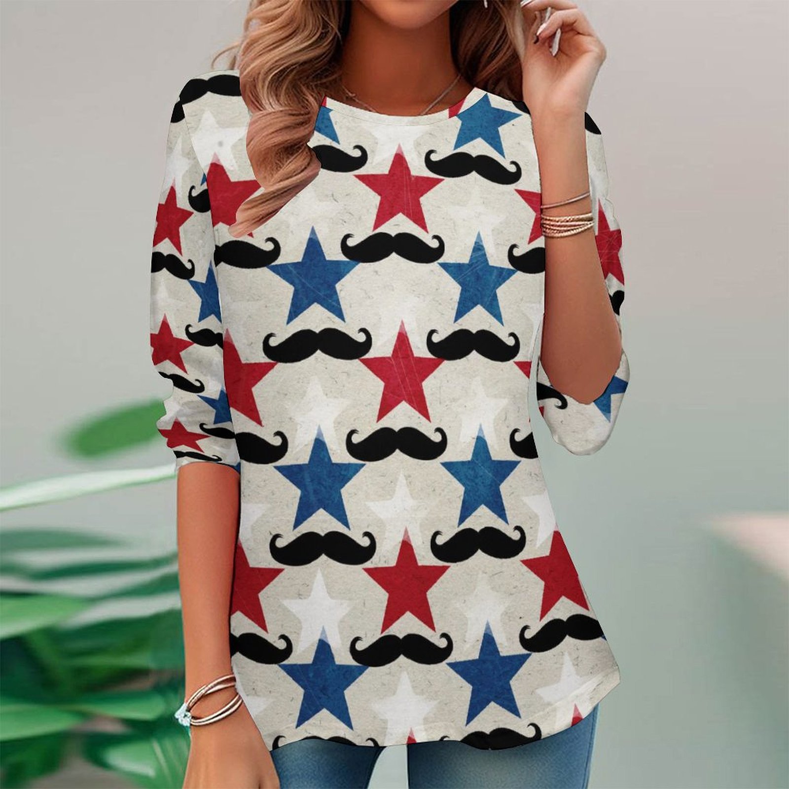 Women Long Sleeve V-neck Graphic Floral Printed Top