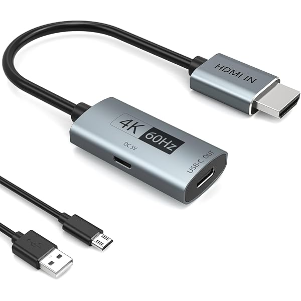 HDMI Male to USB-C Female Cable Adapter, 4K60Hz HDMI to USB C Female Adapter, HDMI Source to USB-C 3.1 Display with Micro Power Cable, Compatible with Xreal Air, Microsoft Surface, PS5, Xbox