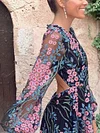 Sexy Backless Floral Printed Long Sleeves Maxi Dresses