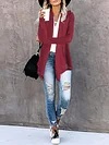 Elegant Long Sleeve Hooded Open Front Knitted Cardigan for Women, Polyester V-Neck with Medium Stretch, Solid Color Long Length for Fall/Winter