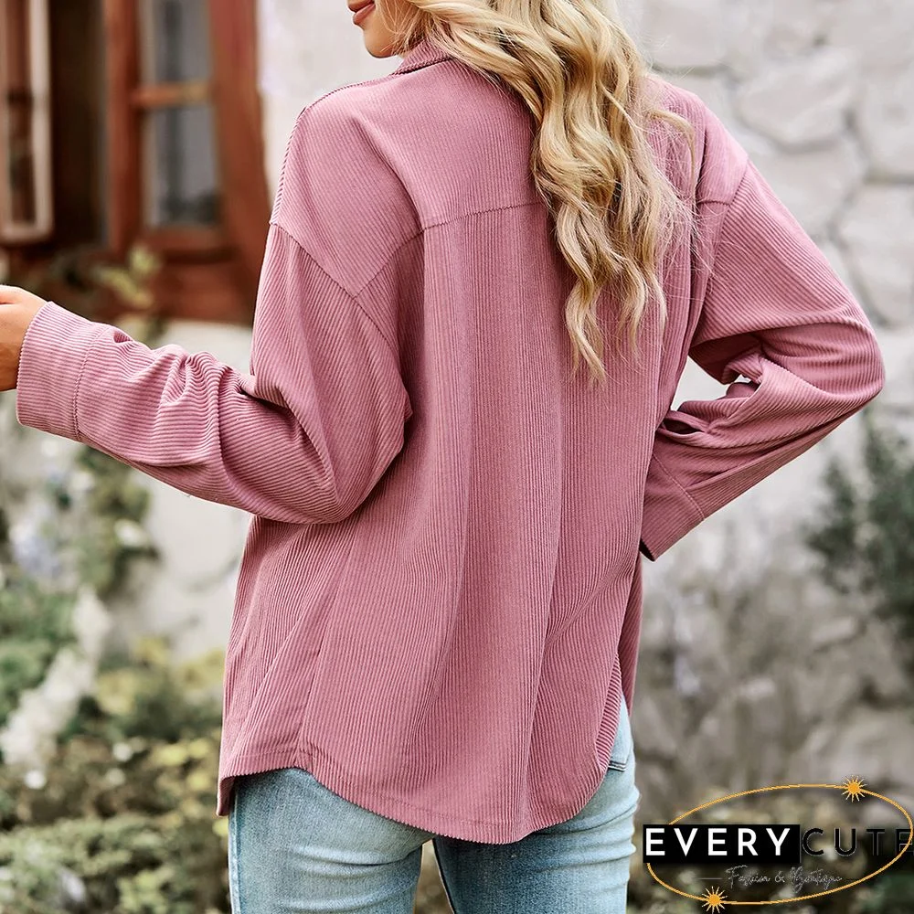 Pink Solid Buttoned Woolen Shirt with Pocket