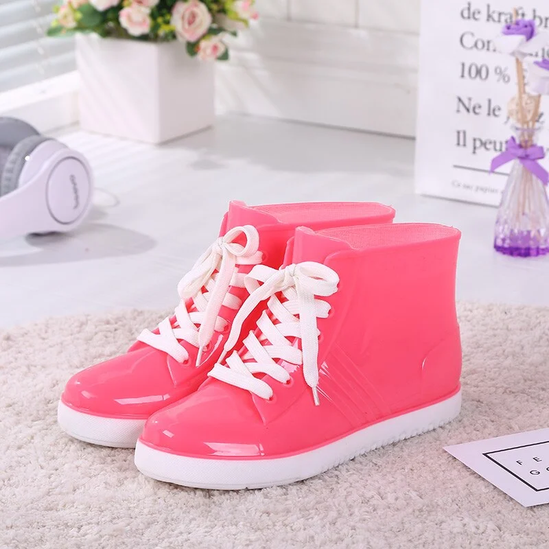 Jelly Transparent Anti-Slip Fashion Waterproof Shoes Rainshoes Rain Boots Shoe Cover Woolen Cotton Rubber Boots Female Short