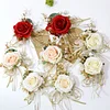 10PCS Wedding Catering Bridal Groom Guests Champagne Red Corsage Wrist Artificial Flower Bouquets