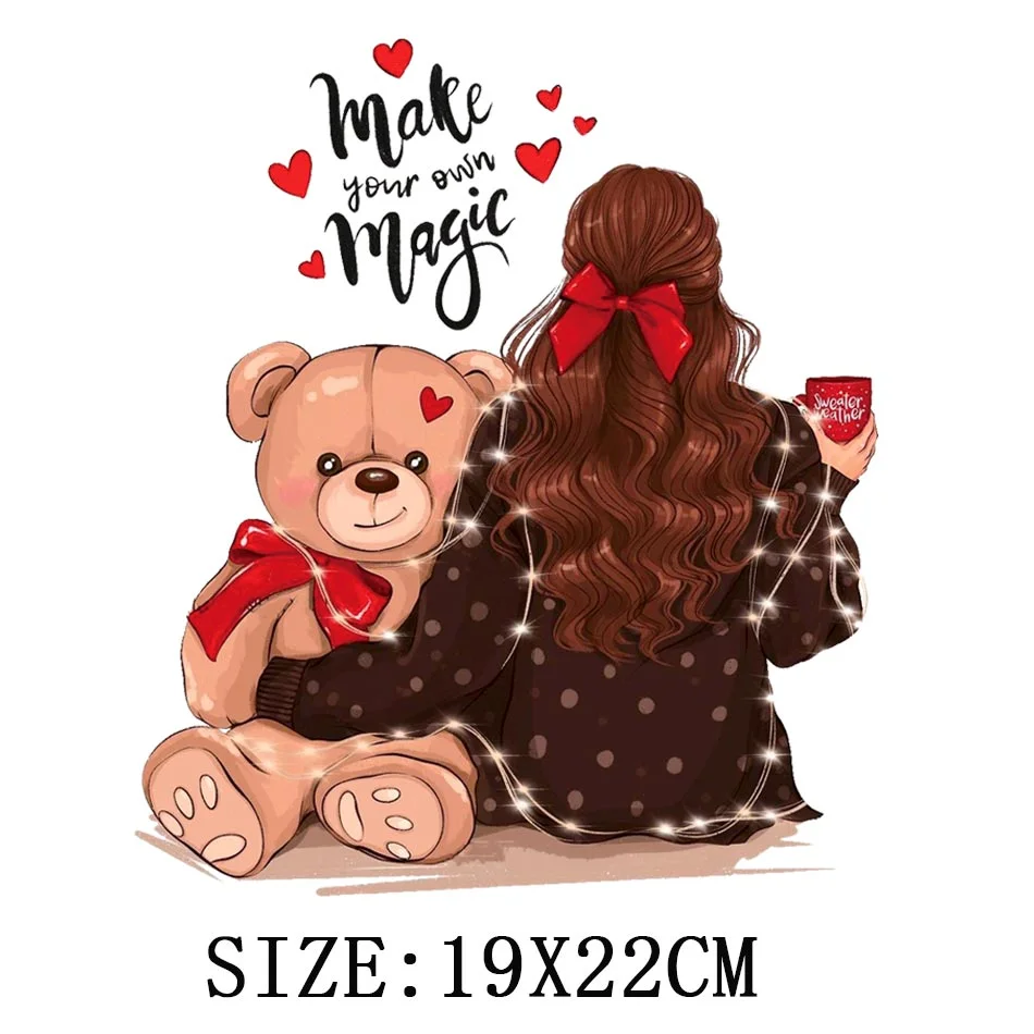 Fashion Girl Iron On Transfer For Clothing DIY Washable Thermal Stickers On T-shirt Funny Design On Hoodies Patch Applique Decor