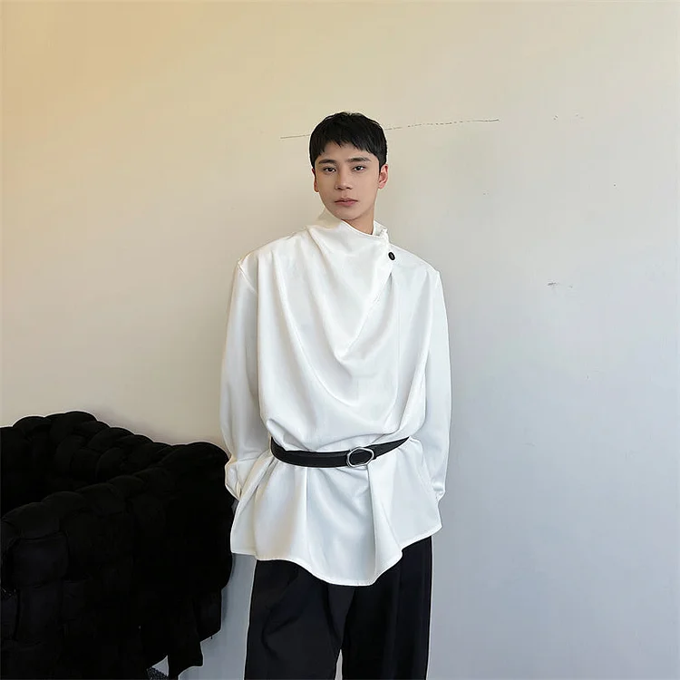 Dawfashion Techwear Streetwear-Vintage Niche French High-end Abstinence with Irregular Design Stand-up Collar Shirts-Streetfashion-Darkwear-Techwear