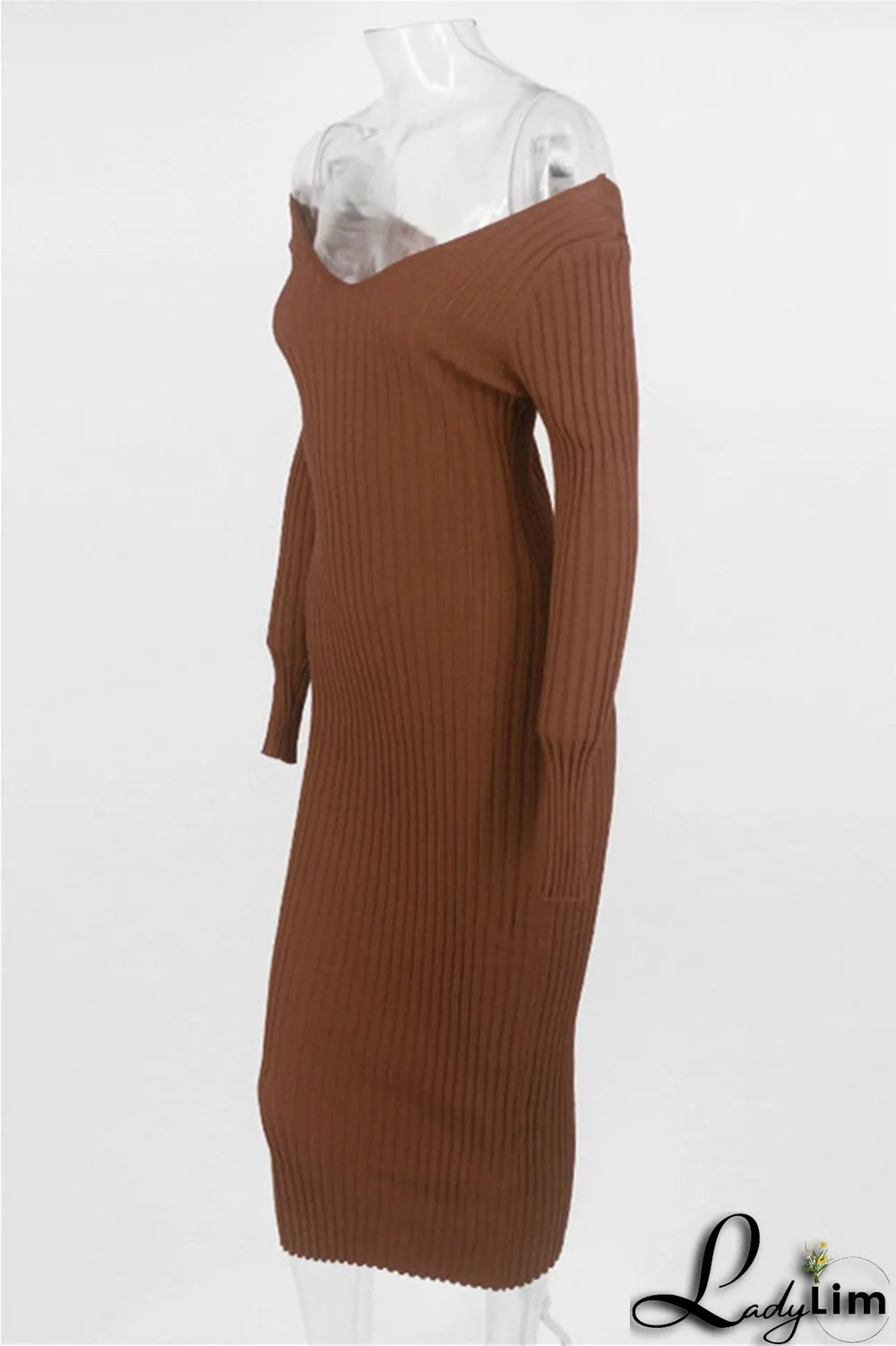 Black Fashion Casual Solid Basic V Neck Long Sleeve Dresses