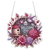 Hummingbird Welcome 5D DIY Diamond Painting Dots Pendant with Crystal Special Shape Rhinestone Diamond Art Window Hanging Ornament Single-Sided Drill 7.76x7.68inch for Home Garden Wall Door Decor