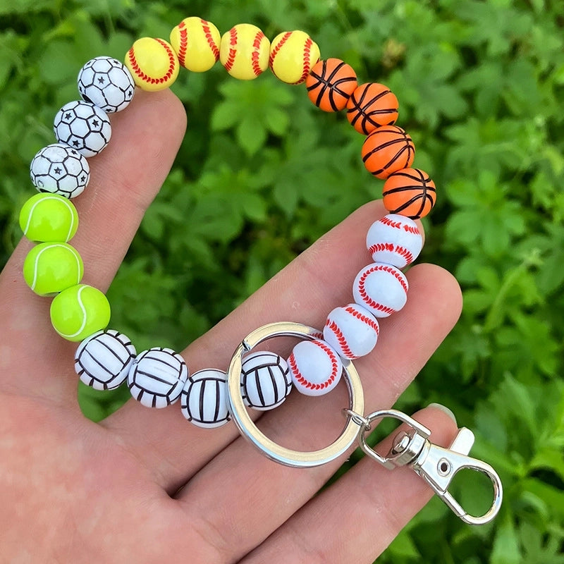 Vintage Style Minimalist Basketball Football Wood Beaded Unisex Bag Pendant Keychain