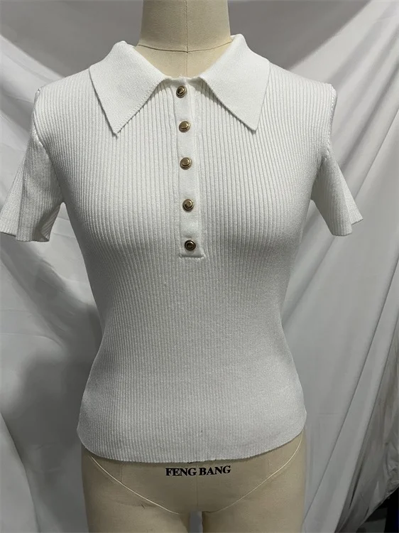 Uveng Uveng Collar Top Sleeve Summer 2025 New Tight Slime Thread Thread Top Lady