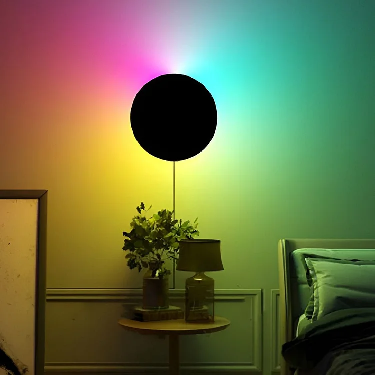 Round Remote Control RGB LED Black Modern Sconces Wall Lamp Wall Light - Appledas