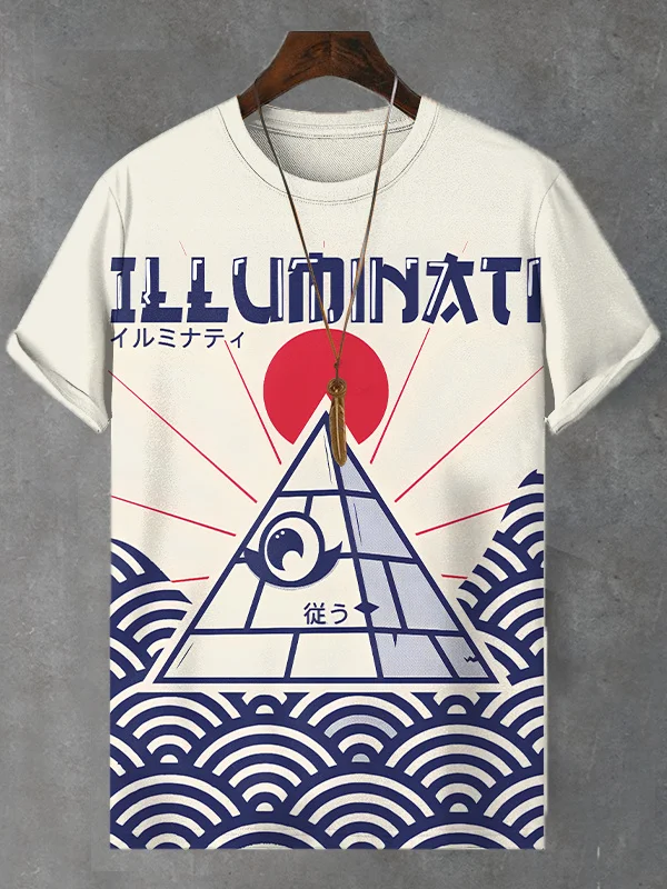 Men's Japanese Art Waves Pattern Print Casual T-Shirt