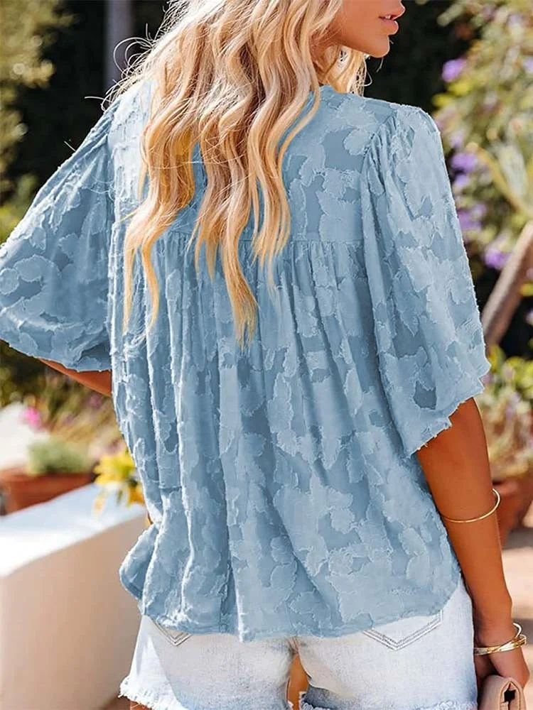 Summer Women Solid Blouse Fashion O Neck Half Sleeve Plus Size Elegant Loosse Shirts Ladies Casual Chiffon Blouses Top 2022