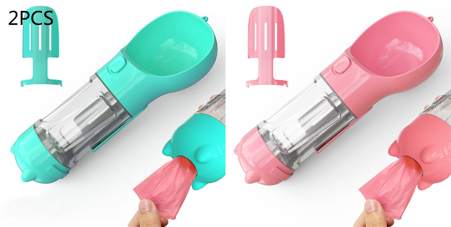 Portable Pet Dog Water Bottle Feeder Bowl Garbage Bag Storage 