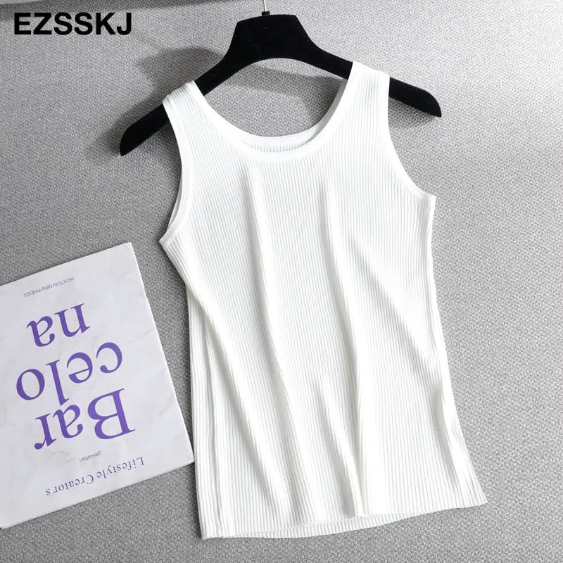 spring summer Women o-neck Knitted tank top baisc camis casual Sleeveless vest Female slim tanks short top
