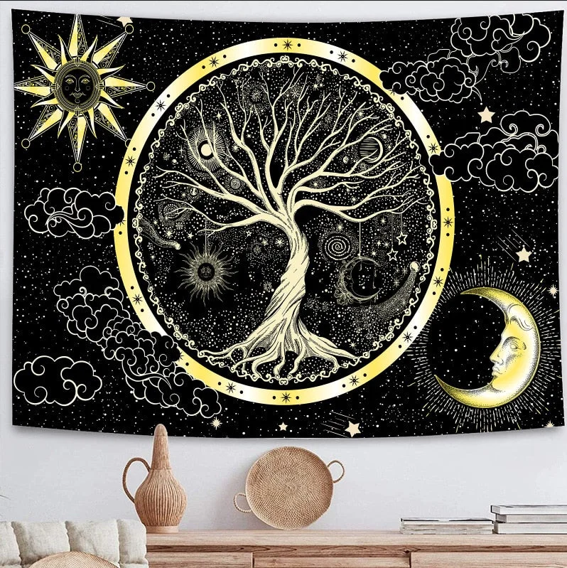 India Mandala Tapestry Boho Decor Wall Cloth Hippie Butterfly Life Tree Blanket Mushroom Sun Moon Wall Carpet
