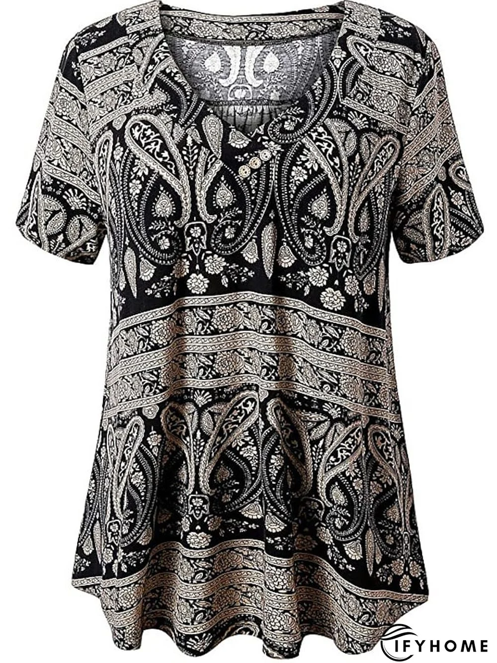 Women's Shirt Blouse Denim Blue Black White Leopard Floral Print Short Sleeve Casual Holiday Basic V Neck Regular Floral Plus Size M | IFYHOME