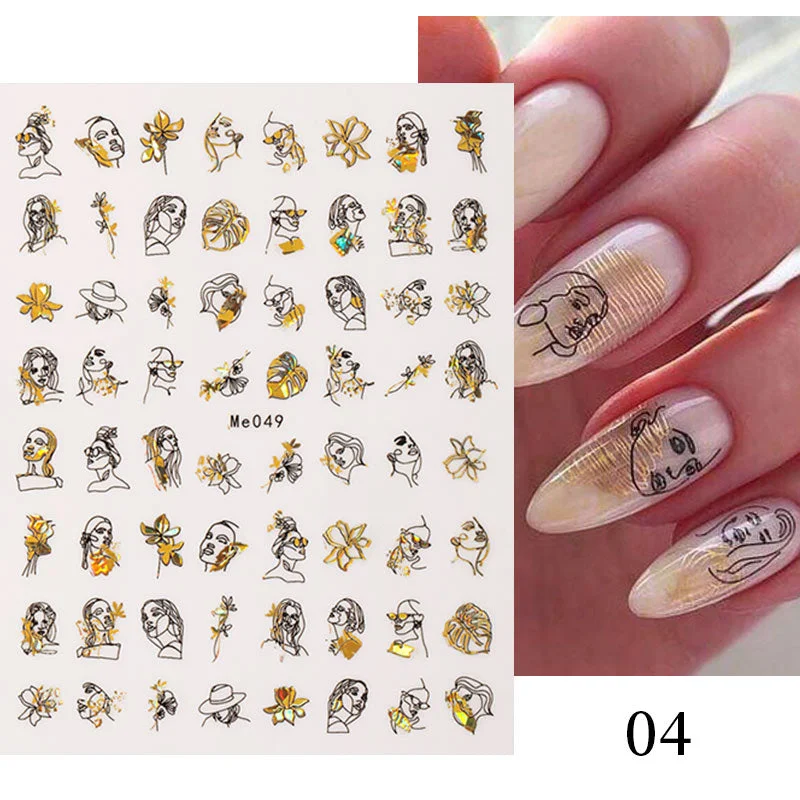1 Pc White Gold Laser Leaves 3D Nail Stickers Leaf Cute Spring Sliders for Nails Flowers Adhesive Sticker Nail Art Design Decal-Nail Inspo