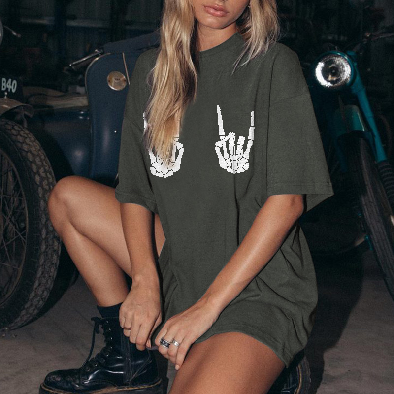 Minnieskull Cool Skull Hand Posture Print T-shirt - Minnieskull