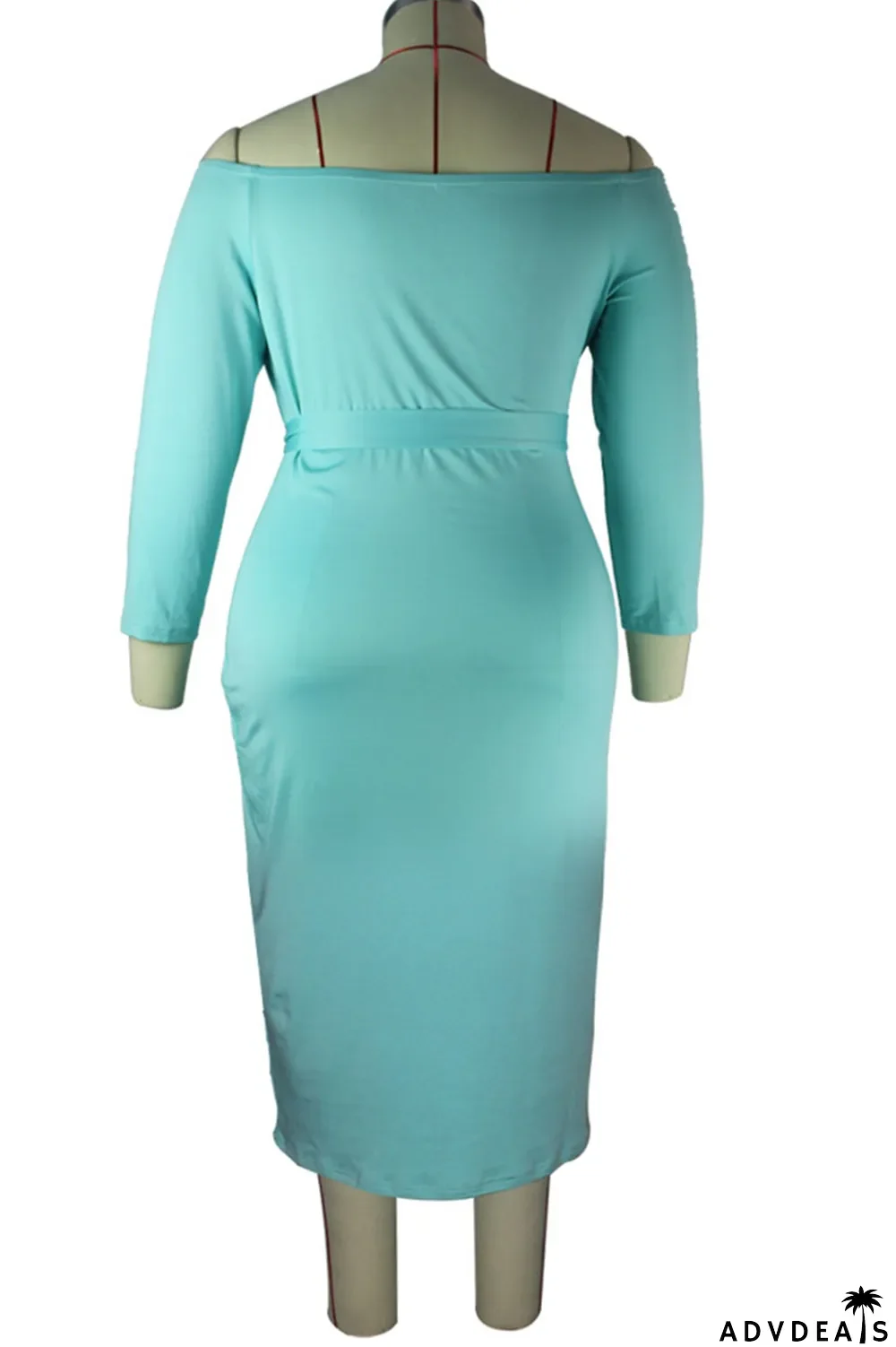 Black Casual Solid Bandage Split Joint Off the Shoulder One Step Skirt Plus Size Dresses