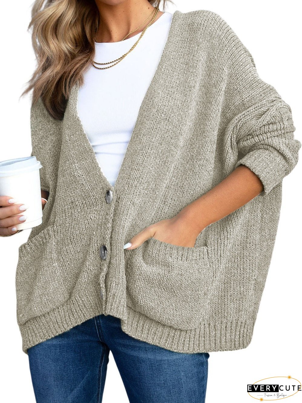 Solid Color Knit Cardigan