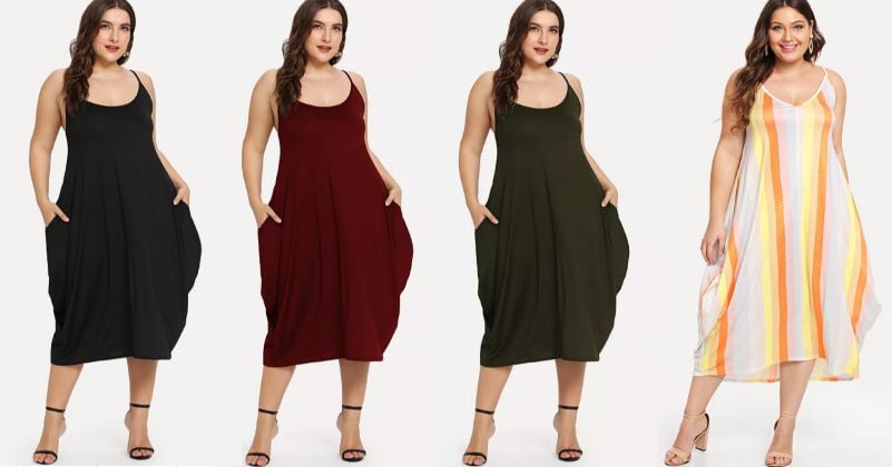 Solid Color Round Neck Plus Size Sleeveless Suspender Dress