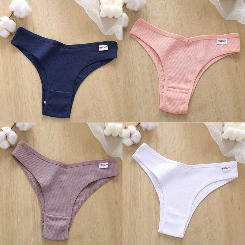 4PCS/Set Cotton Panties Women's Panties FINETOO Sexy Female Underpants Low Waist Underwear Women Pantys Lingerie M-XL