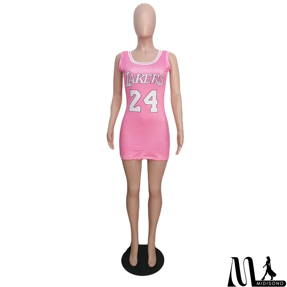 MidiSono - Casual Sports Printed Mini Jersey Dress