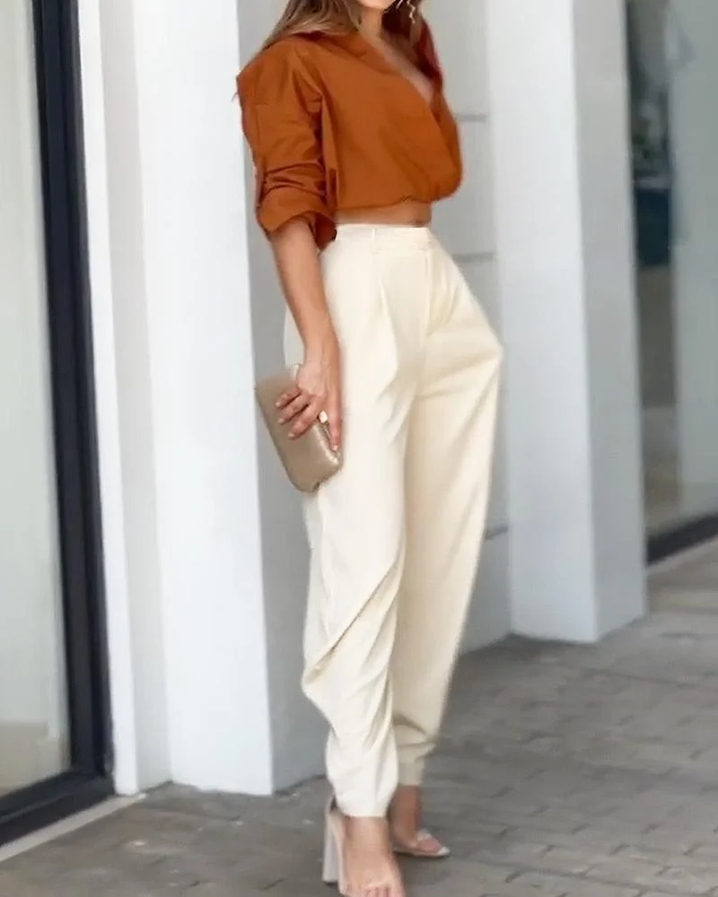 LAPEL TOP PANTS TWO PIECE SET