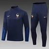 2022 France Half-Pull Training Suit Royal Blue Football Shirt Set