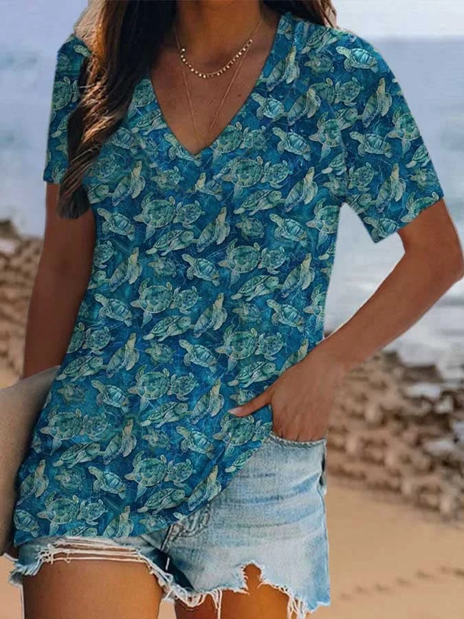 🔥Buy 3 Get 10% Off🔥Women's Turtle Print Short Sleeve T-Shirt